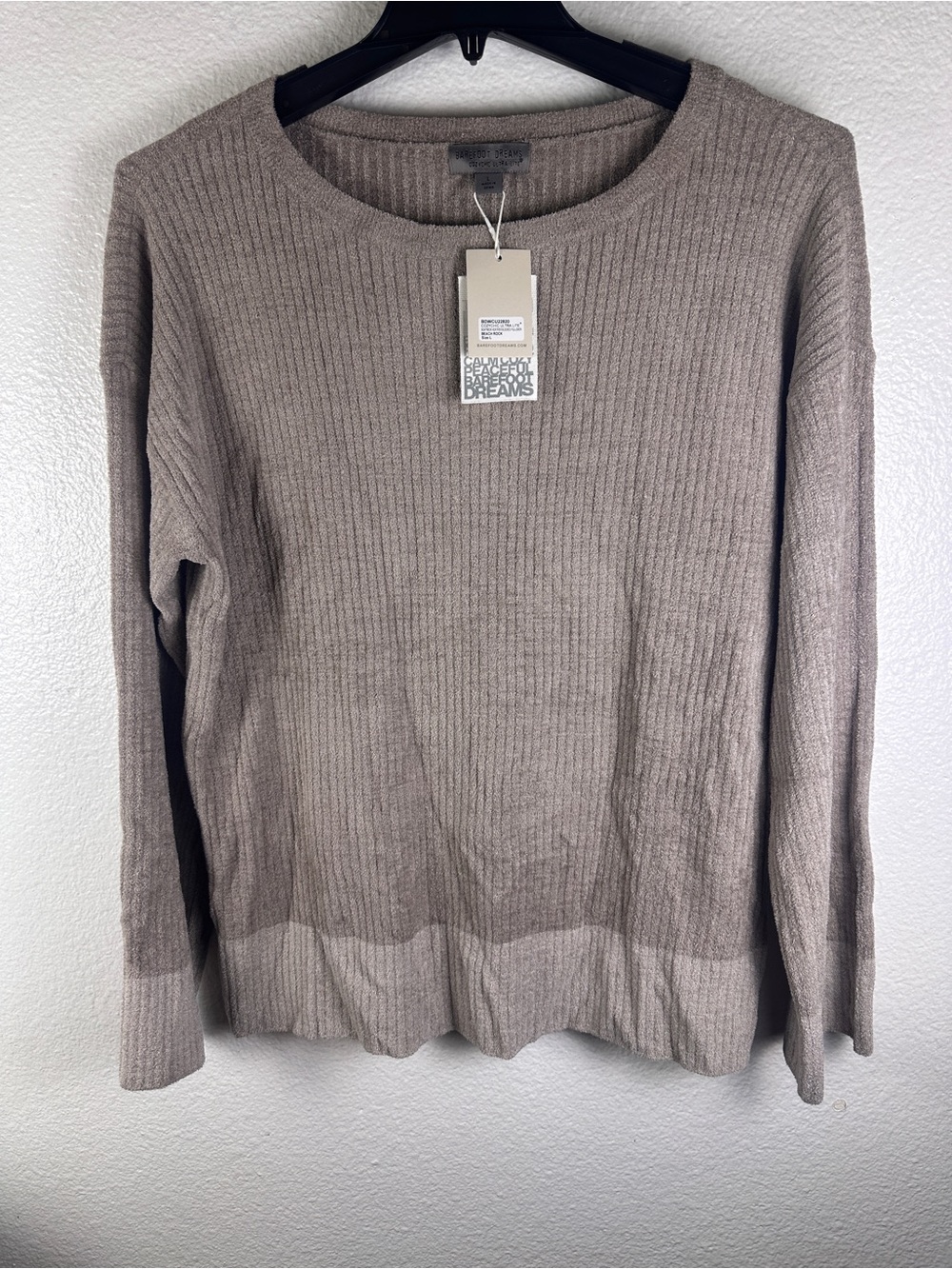 Barefoot Dreams CozyChic Ultra Lite Boat Neck Rib-Knit Dolman Beach Rock L